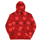 Daemon Luxury Supreme Models "Foreigners Luv" unisex hoodie with all-over print, white recycled fabric and front design.