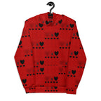 Daemon Luxury Supreme Models "More Less Love II" all-over-print recycled unisex hoodie, white front view.