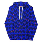 White Daemon Luxury ELECTRICA Heartfelt Spree unisex hoodie with all-over recycled print, front view.