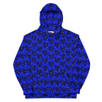 White unisex hoodie with all-over colorful recycled print, featuring the ELECTRICA Heartfelt Spree design by Daemon Luxury.