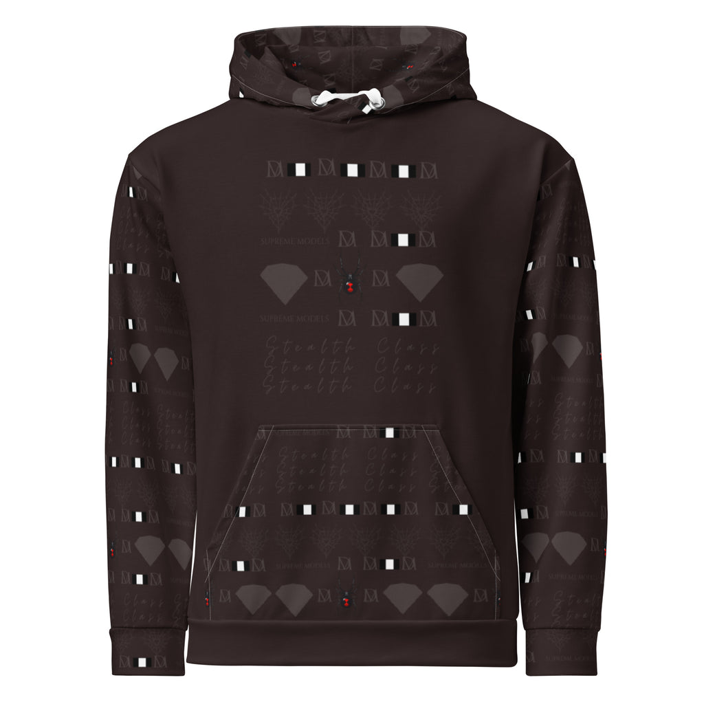 Daemon Luxury Supreme Models Lazey Hazey unisex white hoodie with all-over recycled print and hooded design.