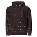 Daemon Luxury Supreme Models Lazey Hazey unisex white hoodie with all-over recycled print and hooded design.