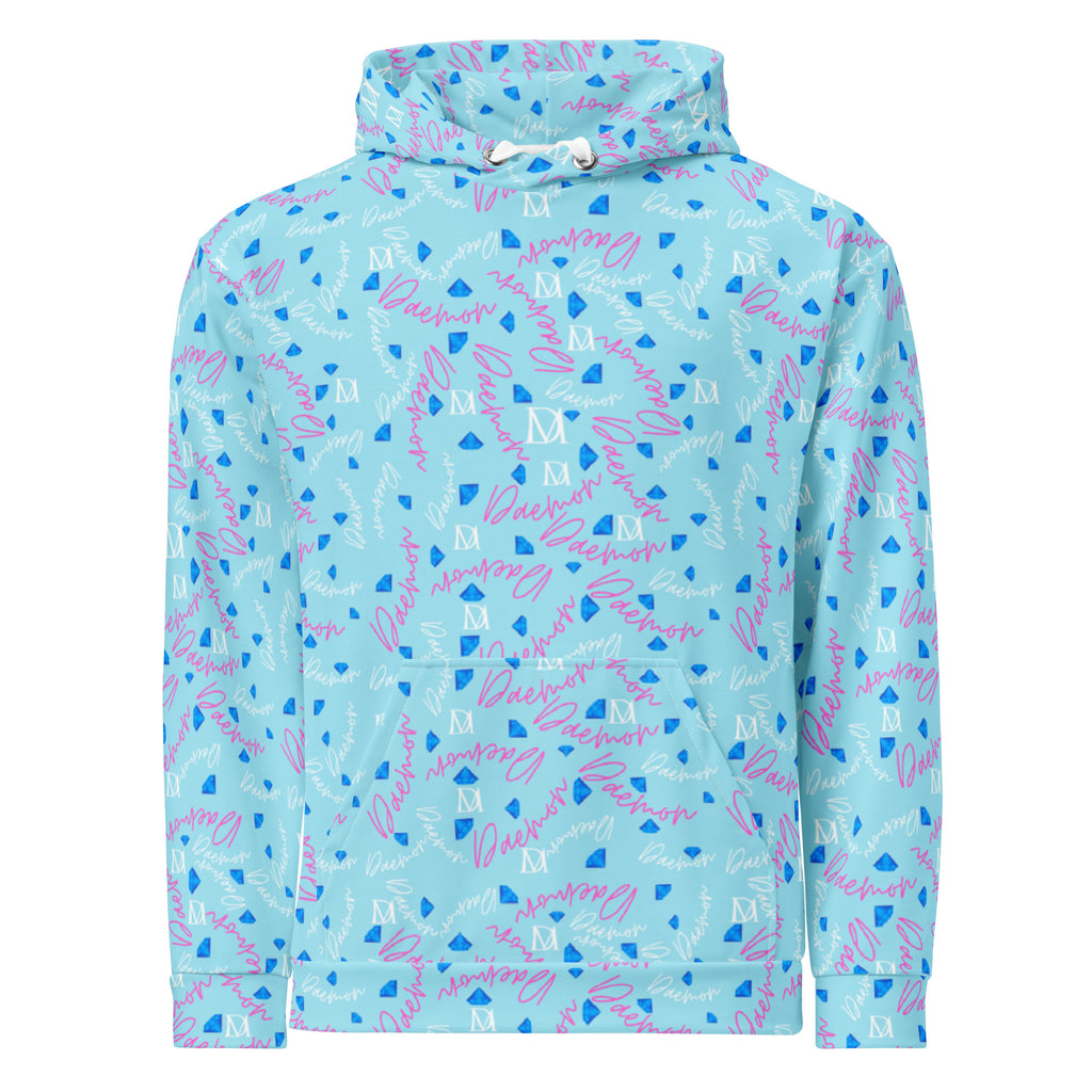 Daemon Luxury Picasso Mirrors solid lakes unisex hoodie with all-over recycled print, white front, casual and stylish.
