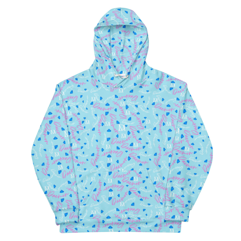 Daemon Luxury Picasso Mirrors Solid Lakes unisex hoodie with all-over recycled print, white front, comfortable casual wear