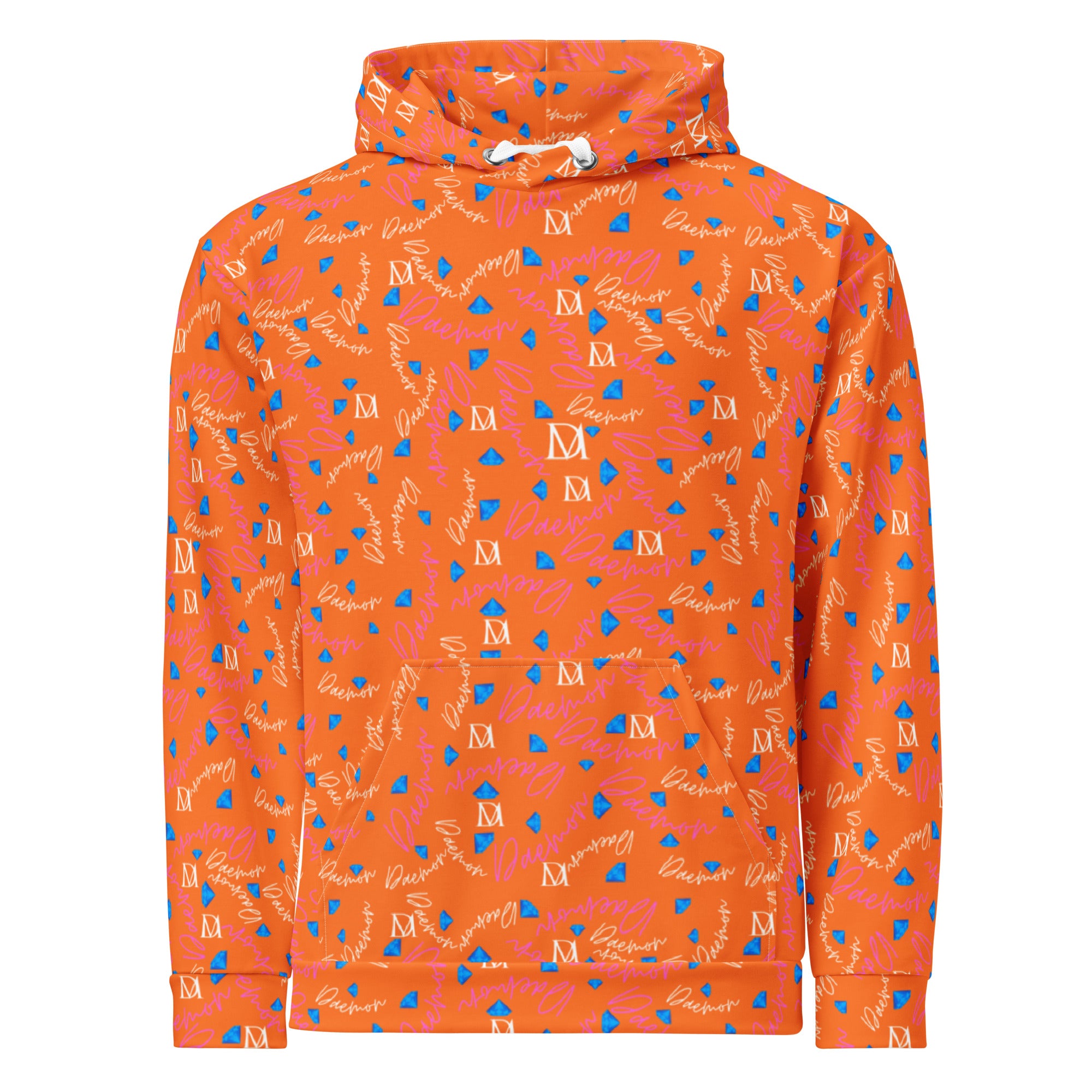 Daemon Luxury Picasso Mirros Rays Crush unisex white hoodie featuring all-over print with vibrant, artistic design and hooded style.