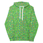 Recycled white hoodie with Picasso Mirros design by Daemon Luxury, featuring all-over print and a cozy hood for unisex wear.