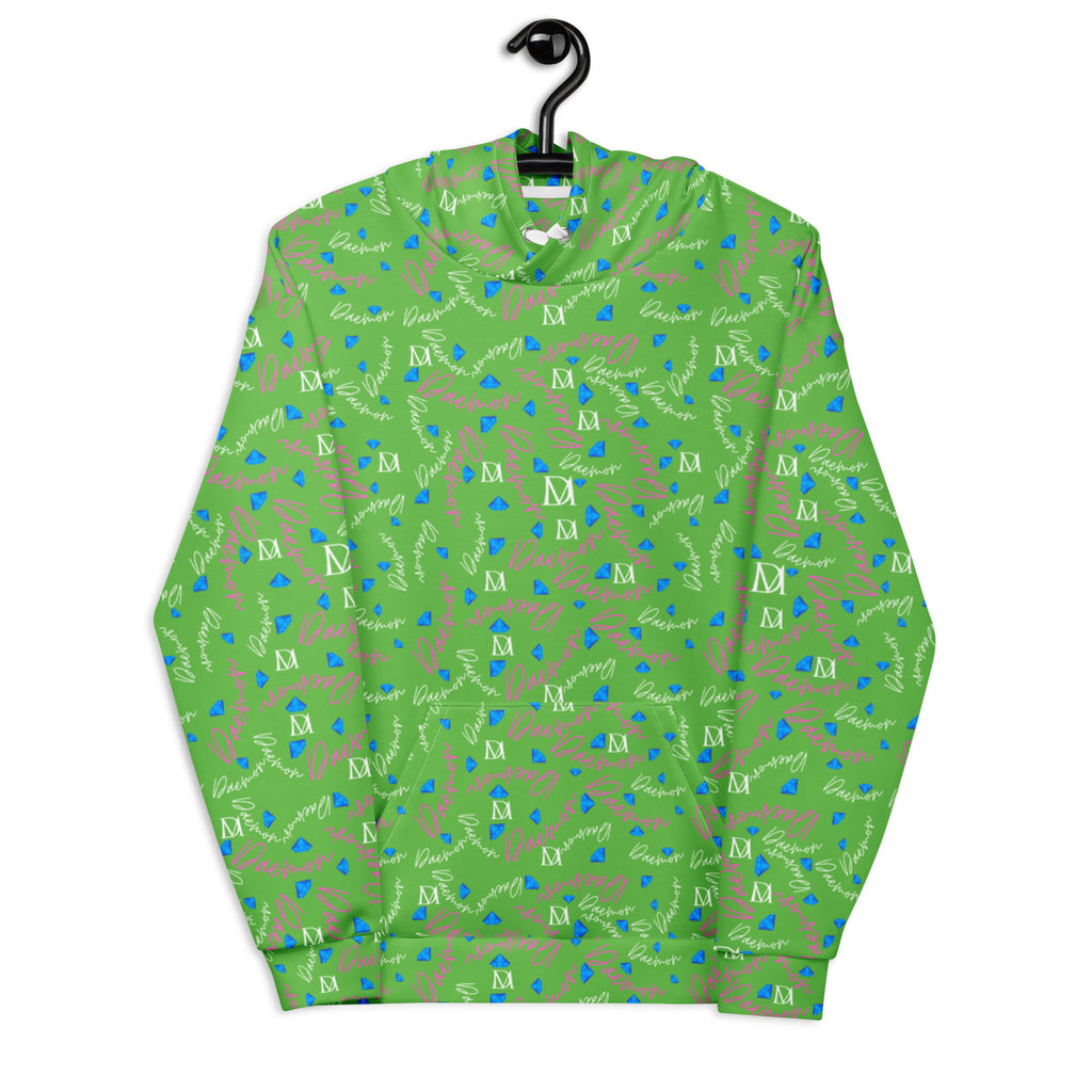 Daemon Luxury Picasso Mirros Gardena Kalifornia all-over print recycled unisex hoodie with white front design.