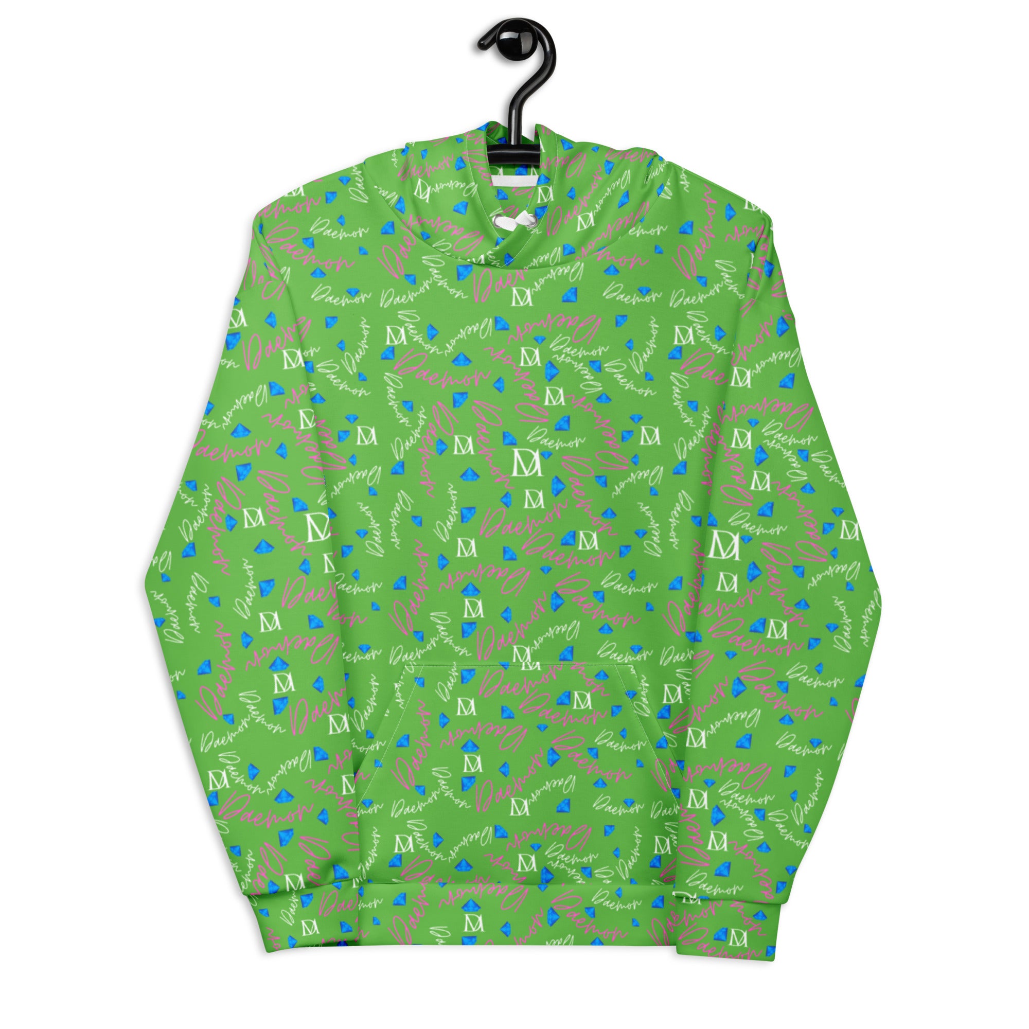 Daemon Luxury Picasso Mirros Gardena Kalifornia all-over print recycled unisex hoodie with white front design.