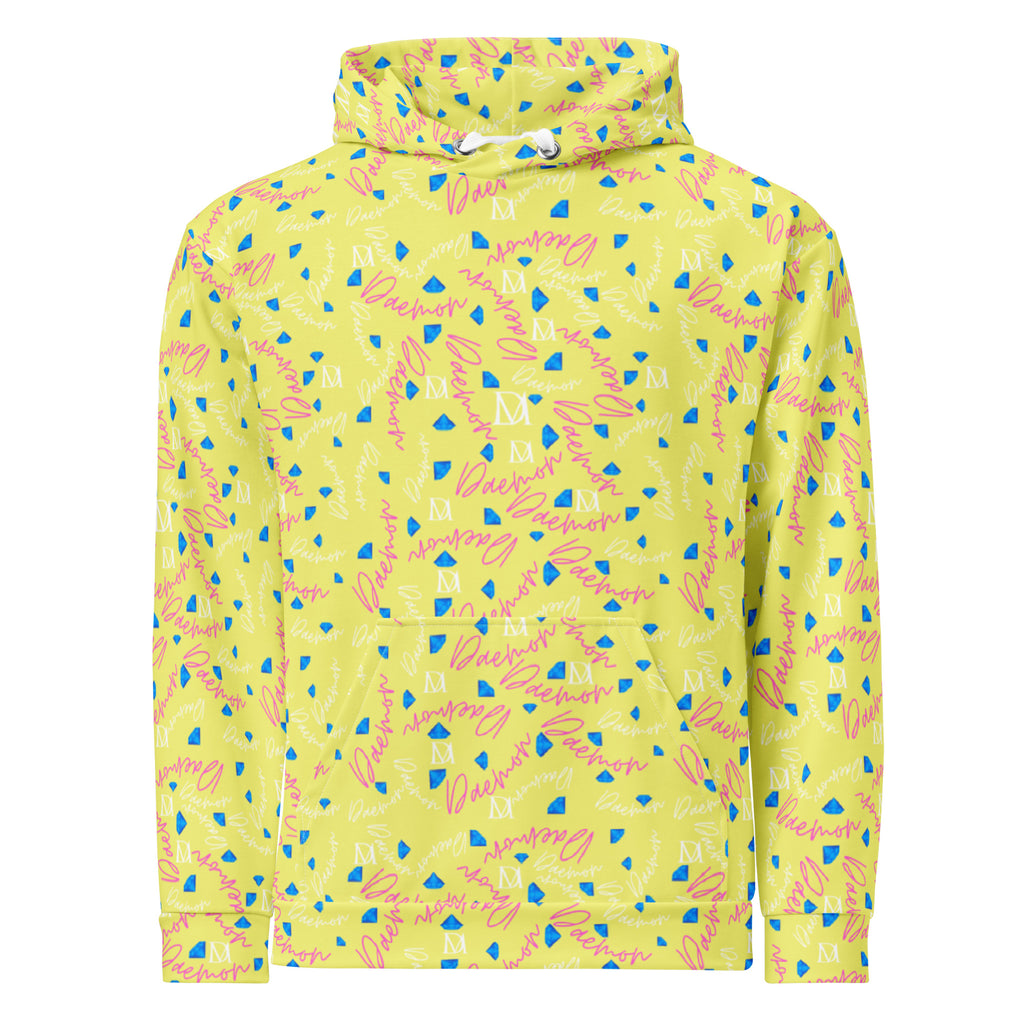 Daemon Luxury Picasso Mirrors Moonstar unisex recycled hoodie with all-over moon and mirror print on white fabric.