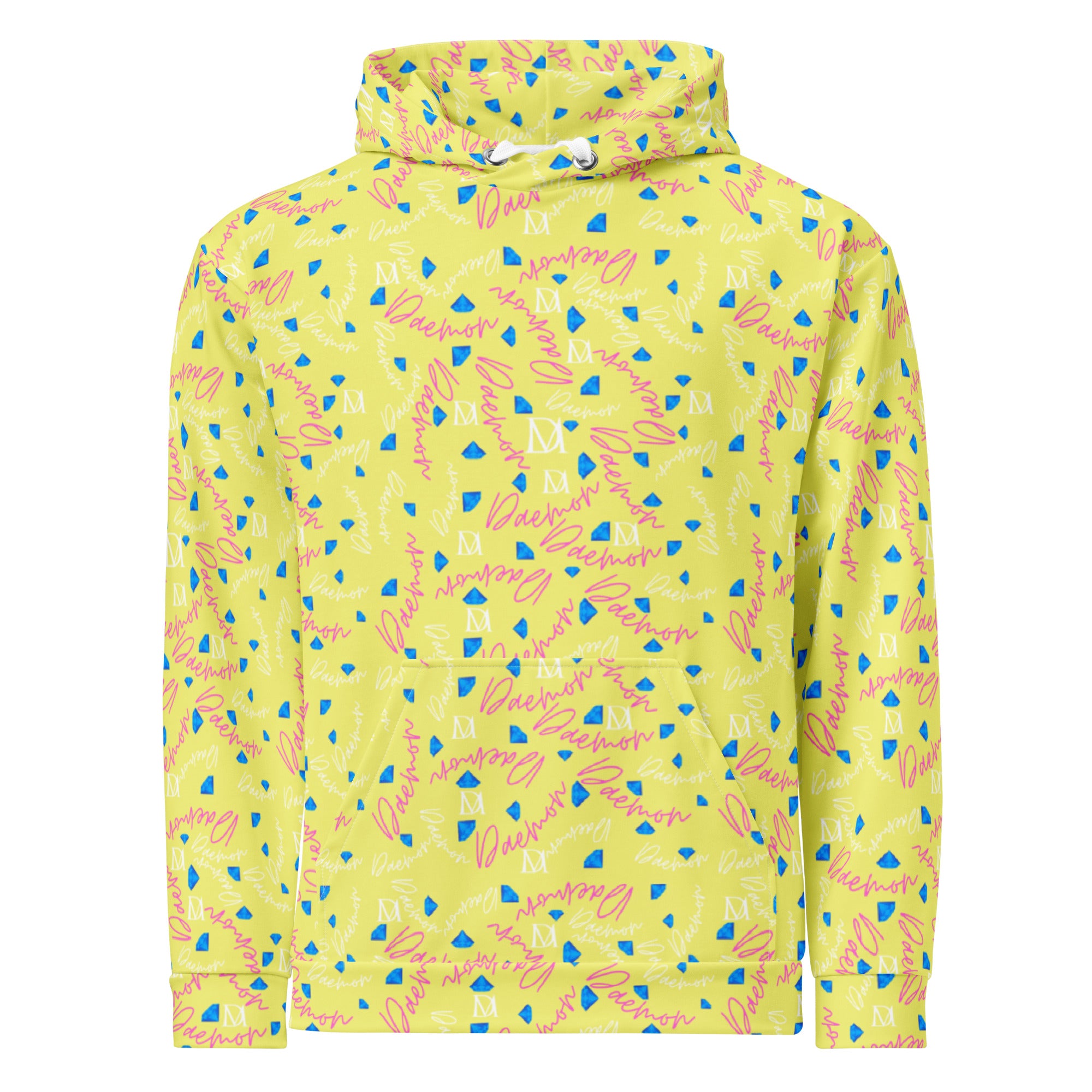 Daemon Luxury Picasso Mirrors Moonstar unisex recycled hoodie with all-over moon and mirror print on white fabric.