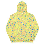 White all-over-print recycled unisex hoodie featuring Picasso-inspired moon and star designs from Daemon Luxury.