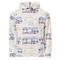 White Honeybee Intel (Forecast) Felpa Cappuccio hoodie by Daemon Luxury with all-over recycled print, front view.