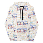 Daemon Luxury Honeybee Intel forecast unisex hoodie with all-over white recycled print featuring honeybee and tech-inspired design.
