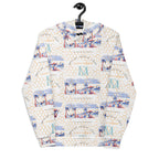 White Honeybee Intel (Forecast) Felpa Cappuccio hoodie by Daemon Luxury with all-over printed recycled fabric, front view.