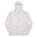 Recycled white unisex hoodie with speckled diamond moon pattern by Daemon Luxury, featuring a front view and hood design.