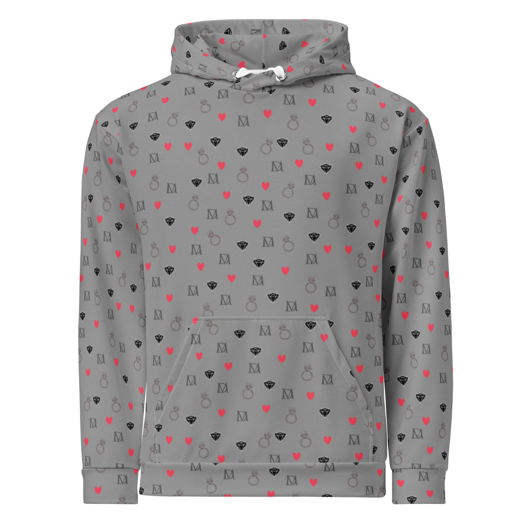 Unisex white hoodie from Daemon Luxury featuring all-over speckled diamond print with a subtle gloomy design.