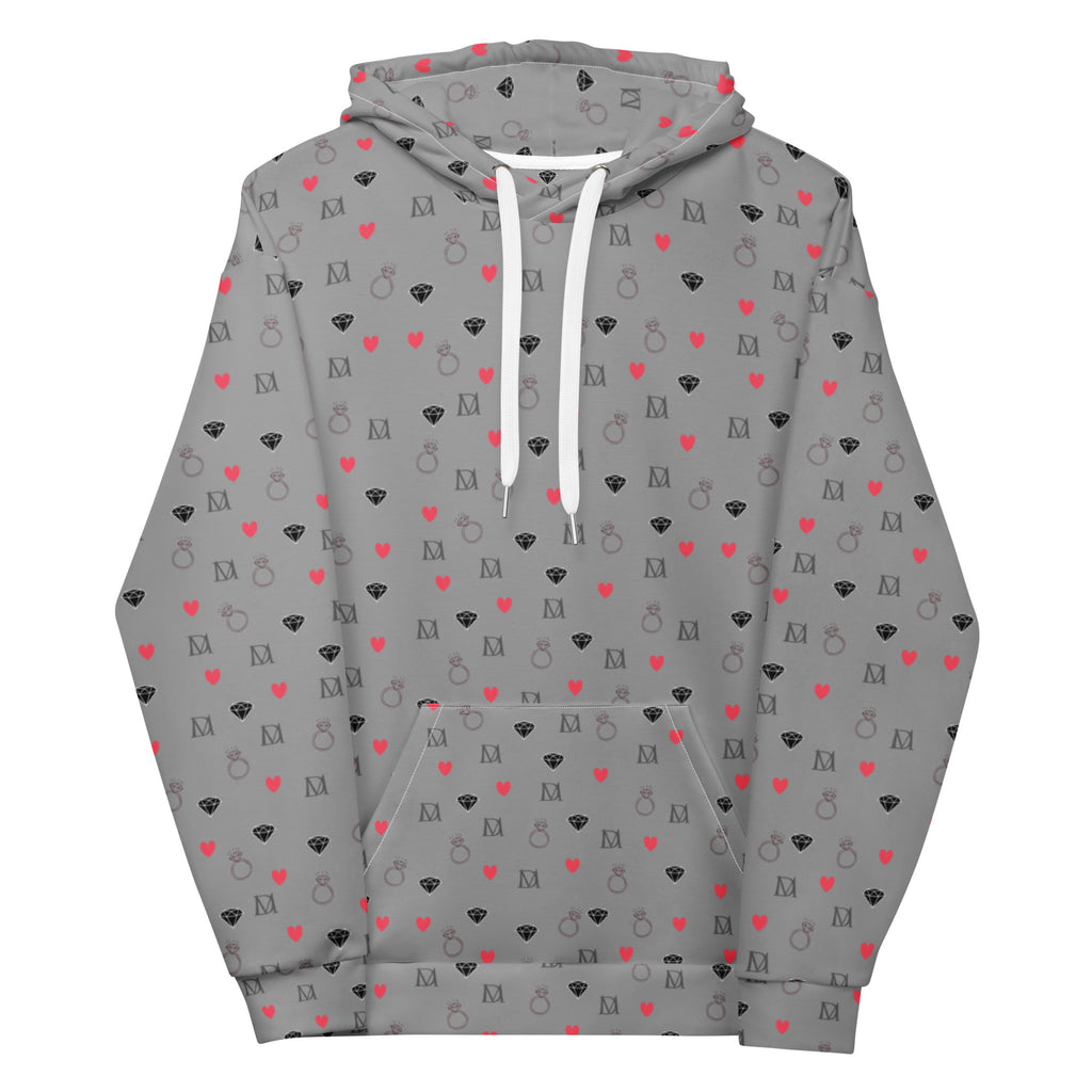 Daemon Luxury Speckled Diamonds Subtle Gloom unisex recycled hoodie with all-over white print and hood.