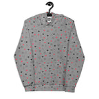 Unisex white hoodie by Daemon Luxury with all-over speckled diamond pattern, featuring a subtle gloom design and front pocket.