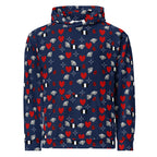 Unisex white hoodie by Daemon Luxury with all-over print design, featuring a hood and casual style.