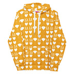 White unisex hoodie featuring all-over print of frosted diamonds by Daemon Luxury, casual fleece with hood and front pocket.