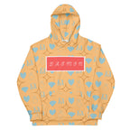 Recycled white unisex hoodie with Honeyberry Lights all-over print and hood, by Daemon Luxury.