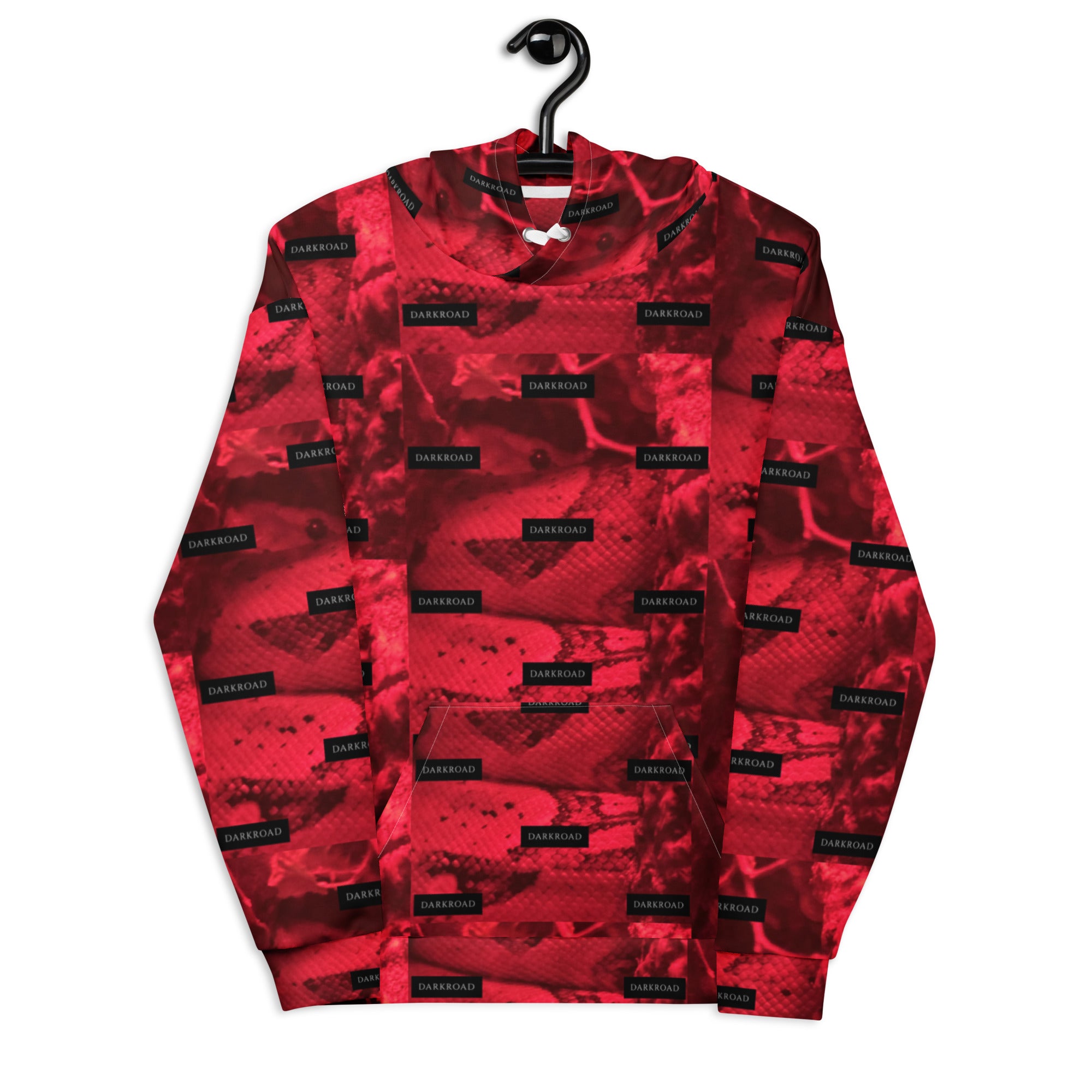 White all-over-print Twelfth Night Felpa Cappucio hoodie by Daemon Luxury, unisex recycled fabric with front design.