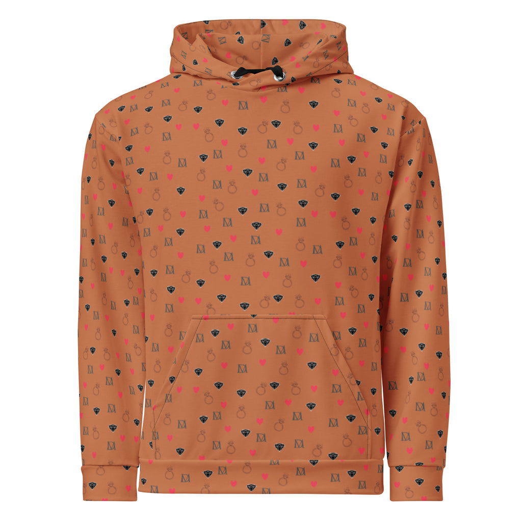 Unisex white hoodie with speckled diamond pattern from Daemon Luxury's Tarmin Dim collection, featuring a front view.