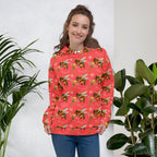 Recycled white unisex hoodie with all-over Honeybee Shores Tarmin’s Heart print by Daemon Luxury, featuring a front view.