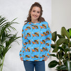 Daemon Luxury Honeybee Shores Pacifika Fever unisex hoodie with all-over printed recycled fabric and white front design.
