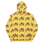 Unisex white hoodie with all-over honeybee shores print, featuring a cozy hood, by Daemon Luxury.