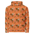 Recycled white unisex hoodie with Honeybee Shores Golden Hour all-over print by Daemon Luxury, featuring a front design and hood.