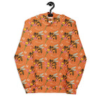 White unisex hoodie with all-over print of Honeybee Shores in golden hues by Daemon Luxury, featuring a front view.