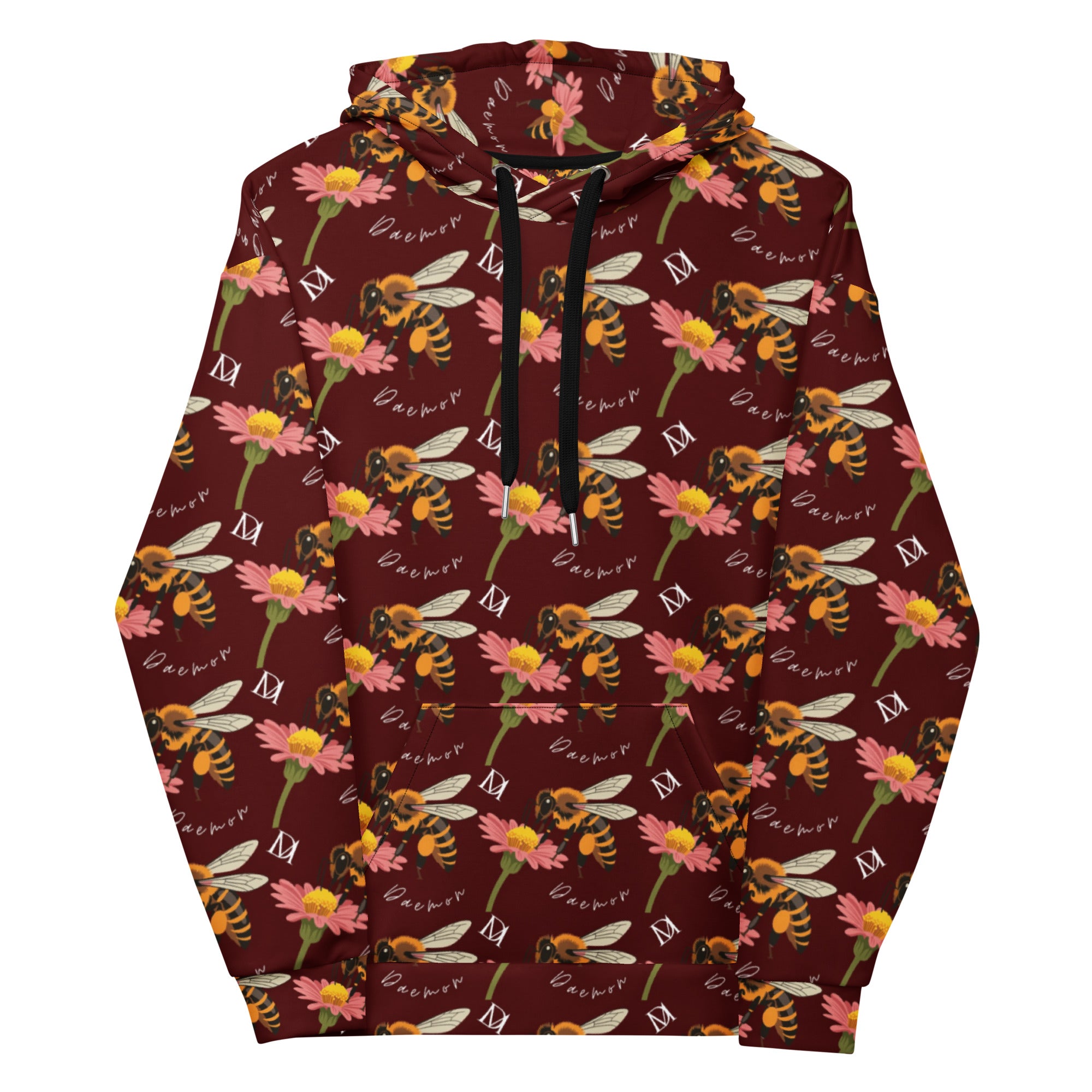 Daemon Luxury Honeybee Shores Gardena Dawn hoodie, all-over-print recycled white unisex hoodie with front design.