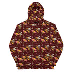 Daemon Luxury Honeybee Shores Gardena Dawn unisex hoodie with white all-over print, featuring a stylish hooded design.
