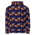 Daemon Luxury Honeybee Shores Gardena Oceanic unisex hoodie with all-over ocean-themed print, white fabric, front view.