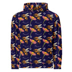 Daemon Luxury Honeybee Shores Gardena Oceanic unisex hoodie with all-over ocean-themed print, white fabric, front view.
