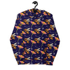 White recycled unisex hoodie with all-over Oceanic Honeybee Shores print and hood, by Daemon Luxury.