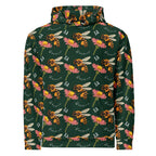 Daemon Luxury Honeybee Shores Gardena Dim unisex hoodie with all-over-print recycled fabric and white front design.