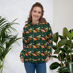 Daemon Luxury Honeybee Shores Gardena Dim unisex recycled hoodie with all-over white print and hood, casual and eco-friendly style.