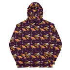 Daemon Luxury Honeybee Shores Gardena Dusk unisex hoodie with all-over print, recycled fabric, white front design.