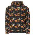 Unisex white hoodie with all-over Honeybee Shores Gardena Nero print by Daemon Luxury, featuring a front view and drawstring hood.