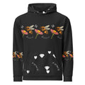 Daemon Luxury Florette Rebirth honeybee nights unisex hoodie with all-over white recycled print, front view.