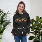 White Felpa Cappucio hoodie with all-over honeybee nights print, unisex design by Daemon Luxury featuring vibrant, detailed artwork.