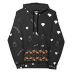 Daemon Luxury Florette Rebirth Honeybee Less unisex hoodie with all-over print, white recycled fabric, front view.