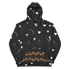 White Daemon Luxury Florette Rebirth honeybee hoodie with all-over recycled print, unisex design, front view.
