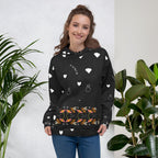 Daemon Luxury Florette Rebirth Honeybee Less unisex hoodie with all-over recycled print, white front view.