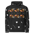 White Daemon Luxury Florette Rebirth Honeybee Mirrors unisex hoodie with all-over recycled print and front design.