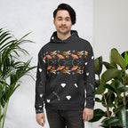 Rebirth Honeybee Mirrors unisex white hoodie by Daemon Luxury with all-over printed recycled fabric and hood.
