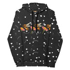 Daemon Luxury Florette Rebirth Honeybee Bliss recycled unisex hoodie with all-over white print, front view.