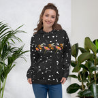 Daemon Luxury Florette Rebirth Honeybee Bliss unisex hoodie with all-over print on white recycled fabric, front view.